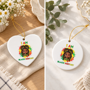 I Am Black History Afro Celebration Glass Ornament - Material: Heart Ceramic Ornament