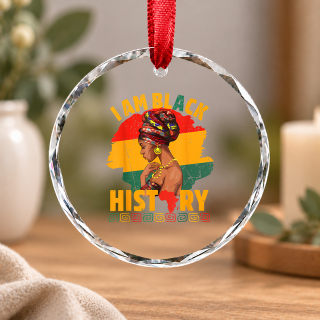 I Am Black History Juneteenth Heritage Glass Ornament - Material: Circle Glass Ornament