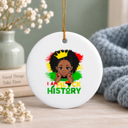 I Am Black History Melanin Keepsake Glass Ornament - Material: Circle Ceramic Ornament