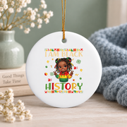 I Am Black History Messy Bun Woman Glass Ornament - Material: Circle Ceramic Ornament