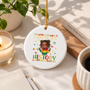 I Am Black History Messy Bun Woman Glass Ornament - Material: Circle Ceramic Ornament