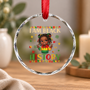 I Am Black History Messy Bun Woman Glass Ornament - Material: Circle Glass Ornament
