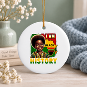 I Am Black History Month Melanin Glass Ornament - Material: Circle Ceramic Ornament