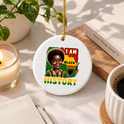I Am Black History Month Melanin Glass Ornament - Material: Circle Ceramic Ornament