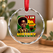 I Am Black History Month Melanin Glass Ornament - Material: Circle Glass Ornament