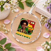 I Am Black History Month Melanin Glass Ornament - Material: Circle Glass Ornament