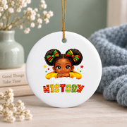 I Am Black History Month Power Message Glass Ornament - Material: Circle Ceramic Ornament