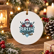 Ice Hockey Santa Christmas Glass Ornament - Material: Circle Ceramic Ornament