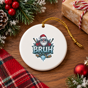 Ice Hockey Santa Christmas Glass Ornament - Material: Circle Ceramic Ornament