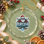 Ice Hockey Santa Christmas Glass Ornament - Material: Circle Glass Ornament
