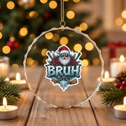 Ice Hockey Santa Christmas Glass Ornament - Material: Circle Glass Ornament