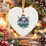 Ice Hockey Santa Christmas Glass Ornament - Material: Heart Ceramic Ornament