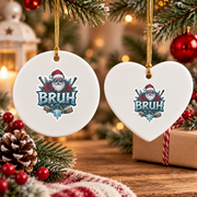 Ice Hockey Santa Christmas Glass Ornament - Material: Heart Ceramic Ornament