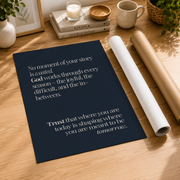 In His Perfect Time Christian Wall Art Trio, Navy Scripture Decor - Format: Rolled Canvas