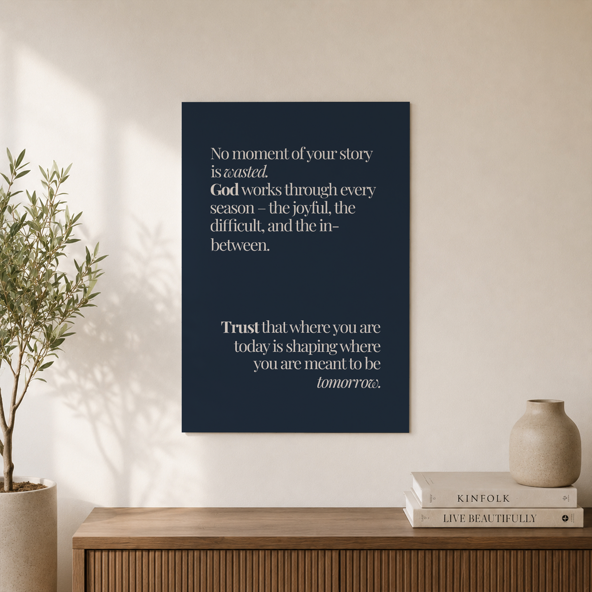 In His Perfect Time Christian Wall Art Trio, Navy Scripture Decor - Format: Unframed Paper Poster