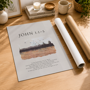 In The Beginning Was The Word Scripture Print, John 1:1-5, Bible Verse Wall Art, The Word Was God, Boho Scripture Art, Christian Home Decor Wall Art, Modern Wall Decor, 12x18 UNFRAMED - Format: Rolled Canvas