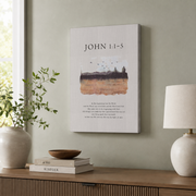 In The Beginning Was The Word Scripture Print, John 1:1-5, Bible Verse Wall Art, The Word Was God, Boho Scripture Art, Christian Home Decor Wall Art, Modern Wall Decor, 12x18 UNFRAMED - Format: Stretched Canvas