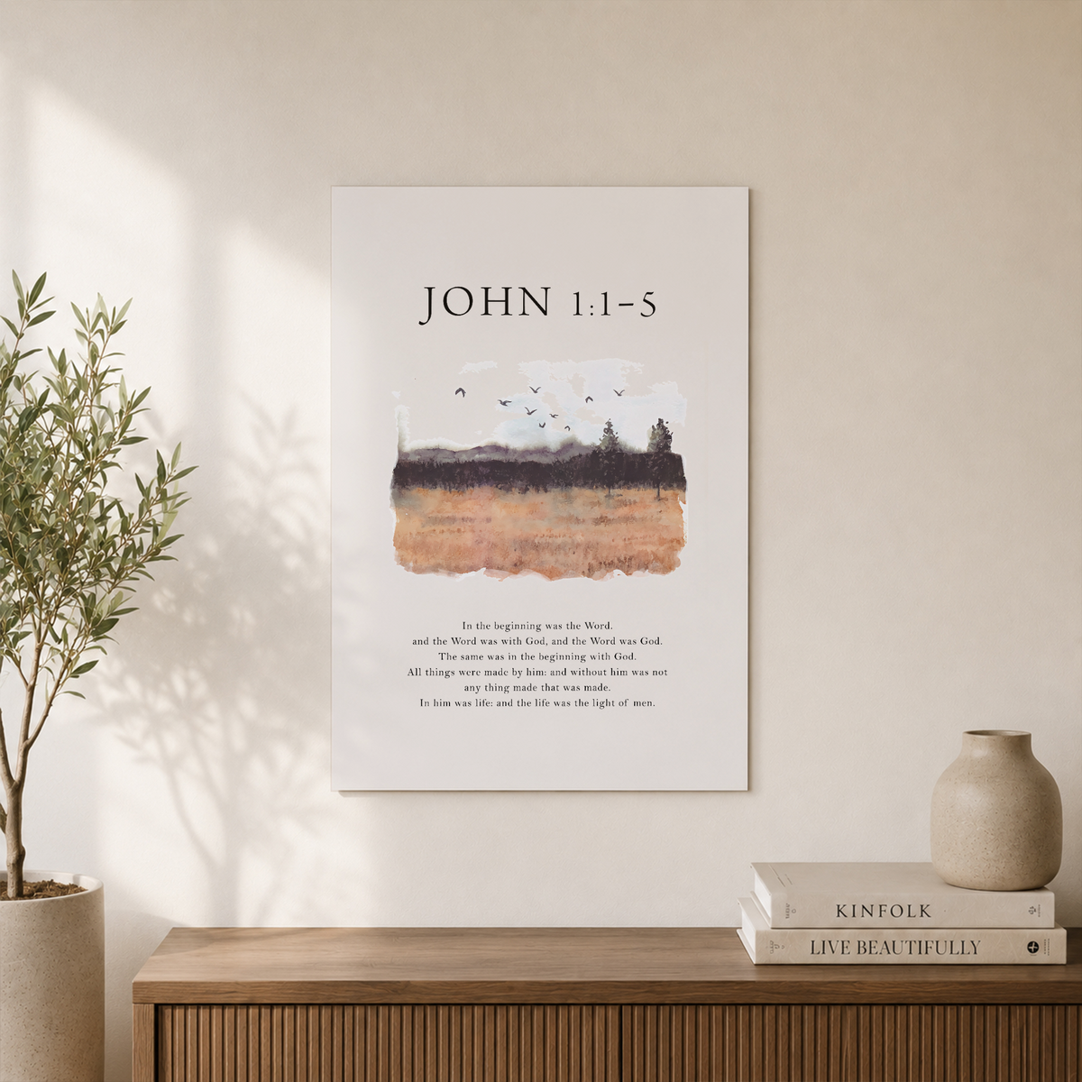 In The Beginning Was The Word Scripture Print, John 1:1-5, Bible Verse Wall Art, The Word Was God, Boho Scripture Art, Christian Home Decor Wall Art, Modern Wall Decor, 12x18 UNFRAMED - Format: Unframed Paper Poster