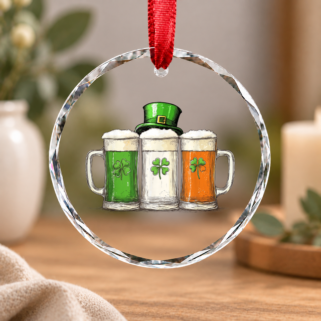 Irish Beer Flag Vintage Style Glass Ornament - Material: Circle Glass Ornament