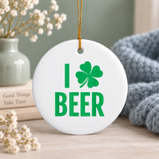 Irish Beer Shamrock Gift Glass Ornament - Material: Circle Ceramic Ornament