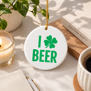 Irish Beer Shamrock Gift Glass Ornament - Material: Circle Ceramic Ornament
