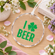 Irish Beer Shamrock Gift Glass Ornament - Material: Circle Glass Ornament