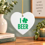 Irish Beer Shamrock Gift Glass Ornament - Material: Heart Ceramic Ornament