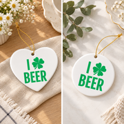 Irish Beer Shamrock Gift Glass Ornament - Material: Heart Ceramic Ornament