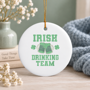 Irish Green Beer Drinking Glass Ornament - Material: Circle Ceramic Ornament
