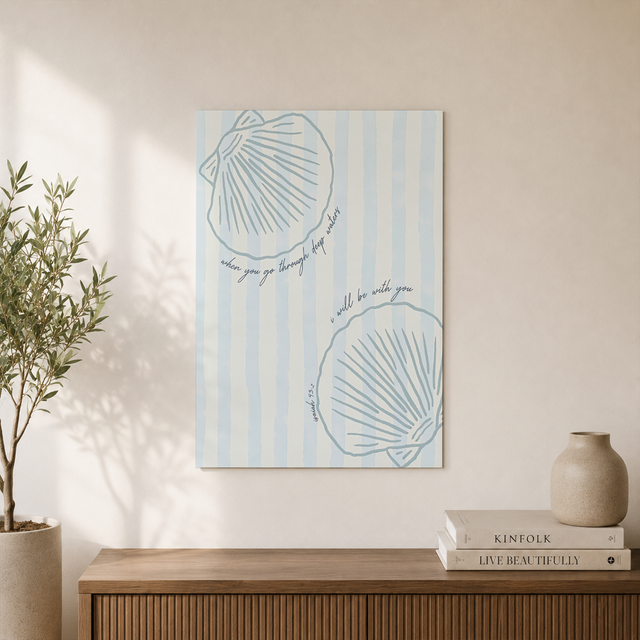 Isaiah 43:2 Coastal Wall Art Beach Seashell Poster Christian Summer Beach House Decor - Format: Unframed Paper Poster