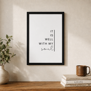 It Is Well With My Soul Christian Wall Art, Minimal Hymn Scripture Poster - Format: Black Framed Poster