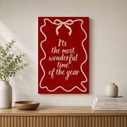 Its The Most Wonderful Time Christmas Wall Art Holiday Typography Poster Merry Christmas Decor Unframed - Format: Stretched Canvas