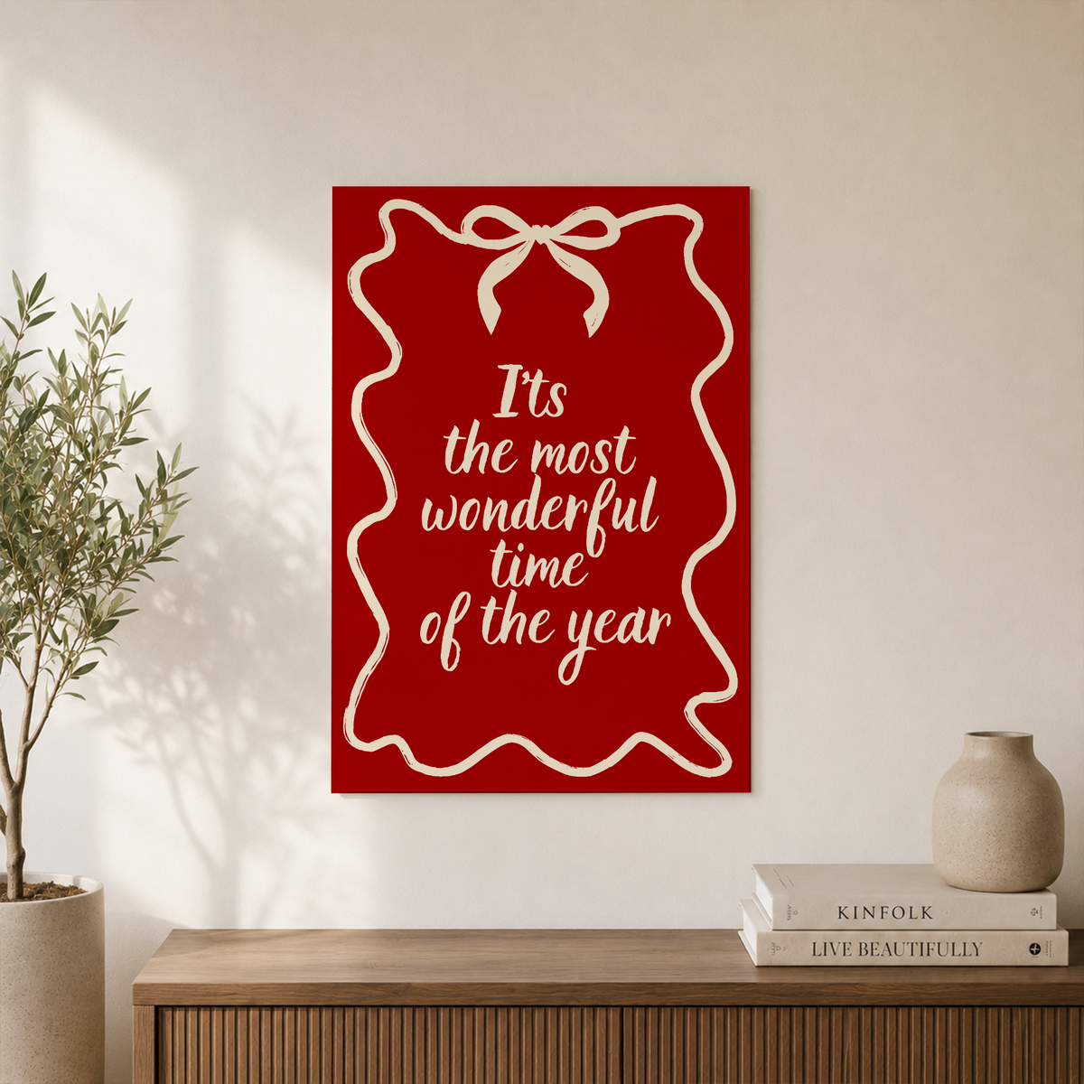 Its The Most Wonderful Time Christmas Wall Art Holiday Typography Poster Merry Christmas Decor Unframed - Format: Unframed Paper Poster