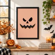 Jack O Lantern Halloween Print Cute Pastel Seasonal Wall Art Spooky Decor Poster - Format: Black Framed Poster