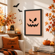 Jack O Lantern Halloween Print Cute Pastel Seasonal Wall Art Spooky Decor Poster - Format: Black Framed Poster