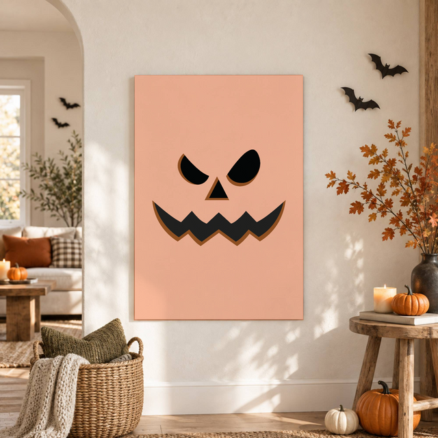 Jack O Lantern Halloween Print Cute Pastel Seasonal Wall Art Spooky Decor Poster - Format: Unframed Paper Poster