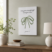 James 1:17 Coquette Green Bow Christian Wall Art Bible Verse Trendy Sage Housewarming Gift - Format: Stretched Canvas