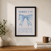 James 1:17 Coquette Room Decor Bible Verse Wall Art Christian Wall Art Apartment Housewarming Gift Bow Art Trendy Dorm Room Decor Poster Wall Art, Modern Wall Decor, 12x18 UNFRAMED - Format: Black Framed Poster