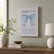 James 1:17 Coquette Room Decor Bible Verse Wall Art Christian Wall Art Apartment Housewarming Gift Bow Art Trendy Dorm Room Decor Poster Wall Art, Modern Wall Decor, 12x18 UNFRAMED - Format: Stretched Canvas