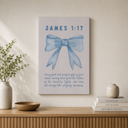 James 1:17 Coquette Room Decor Bible Verse Wall Art Christian Wall Art Apartment Housewarming Gift Bow Art Trendy Dorm Room Decor Poster Wall Art, Modern Wall Decor, 12x18 UNFRAMED - Format: Stretched Canvas