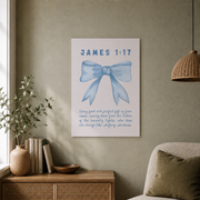James 1:17 Coquette Room Decor Bible Verse Wall Art Christian Wall Art Apartment Housewarming Gift Bow Art Trendy Dorm Room Decor Poster Wall Art, Modern Wall Decor, 12x18 UNFRAMED - Format: Unframed Paper Poster