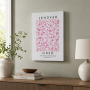 Jehovah Jireh Genesis 22:14, Preppy Pink Floral Christian Poster, Bible Verse Wall Art, Christian Merch Wall Art, Modern Wall Decor, 8x12 UNFRAMED - Format: Stretched Canvas