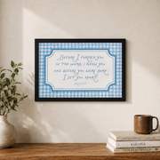 Jeremiah 1:5 Blue Gingham Christian Nursery Wall Art Poster - Format: Black Framed Poster