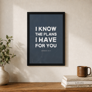 Jeremiah 29:11 Christian Teen Wall Art, Boys Scripture Room Poster - Format: Black Framed Poster