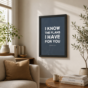 Jeremiah 29:11 Christian Teen Wall Art, Boys Scripture Room Poster - Format: Black Framed Poster