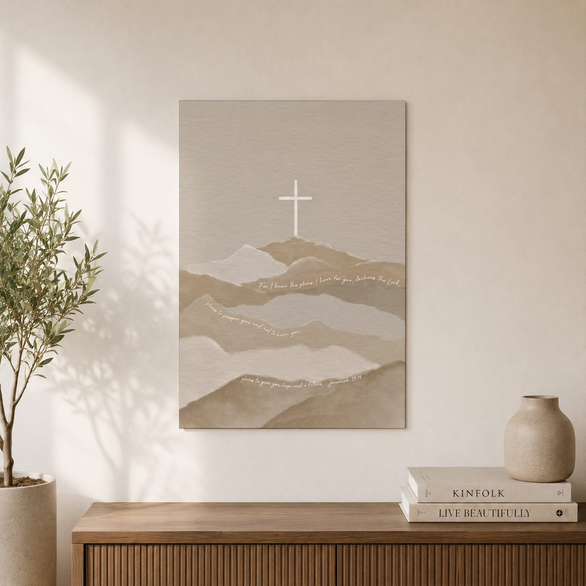 Jeremiah 29:11 Cross Christian Wall Art, Watercolor Boho Scripture Poster - Format: Unframed Paper Poster