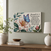 Jeremiah 29:11 Lily Butterfly Christian Wall Art, Inspirational Scripture Poster - Format: Stretched Canvas