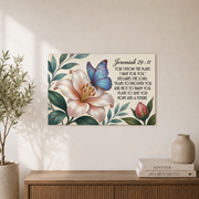 Jeremiah 29:11 Lily Butterfly Christian Wall Art, Inspirational Scripture Poster - Format: Unframed Paper Poster