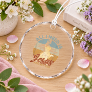 Jesus And Cat Faith Christian Glass Ornament - Material: Circle Glass Ornament