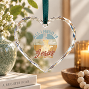 Jesus And Cat Faith Christian Glass Ornament - Material: Heart Glass Ornament